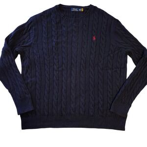 Polo Ralph Lauren Navy Blue Cable Knit Sweater Men's 2XLT Embroidered Pony logo